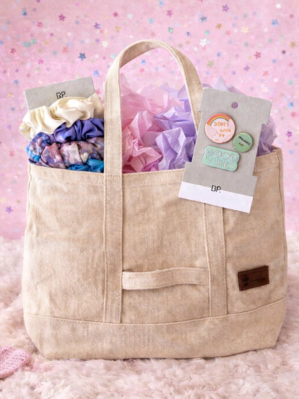 Handmade Chic Canvas Tote Bag Set - Unicorn Scrunchies & Pins - DIY Teen Gift